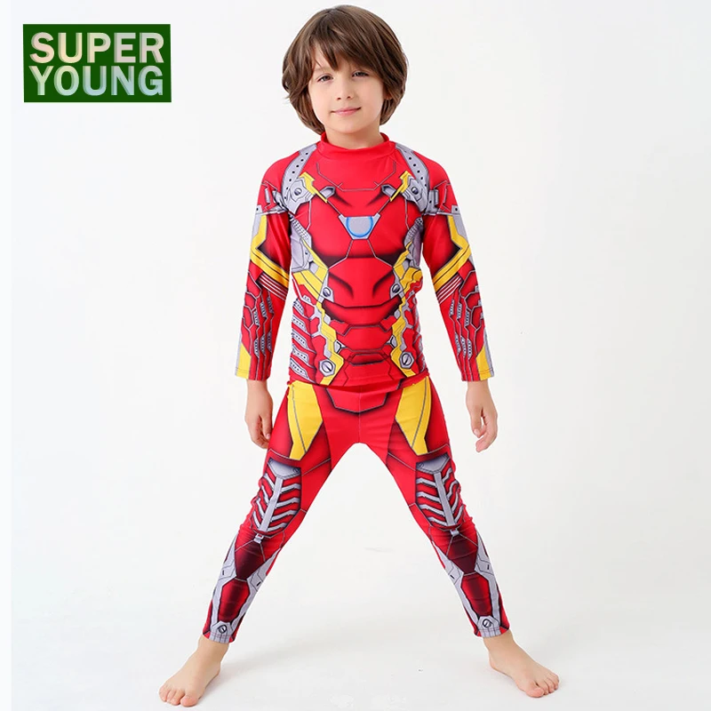 طفل الفتيان واحد قطعة ملابس السباحة الاطفال المضادة للأشعة فوق البنفسجية تصفح السباحة Rashguard الأطفال الحديد رجل ملابس السباحة الطفل تصفح الس...
