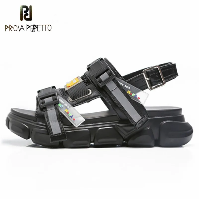 

Prova Perfetto Punk Platform Sandlas Women Round Toe Flats Comfortable Sneakers Sandals Buckle Casual Shoes Woman Walk Shoes