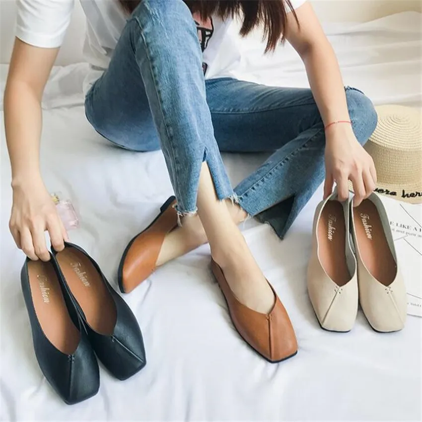 

ZOUDKY 2018 Spring South korean style Square head soft rubber sole with low heel work shoes dias