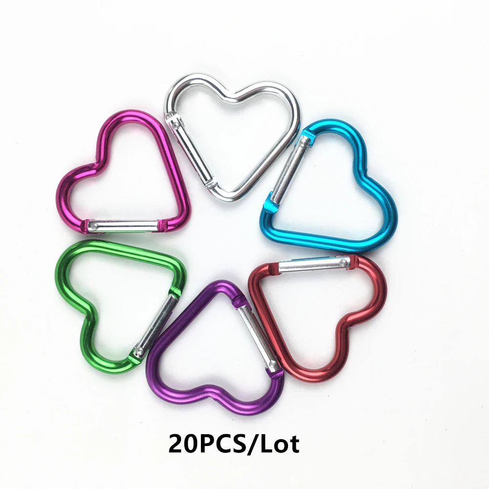 

20 PC/Lot Aluminum Alloy Heart Shaped Colorful Carabiner Outdoor Survival EDC Tool Hook Buckle For Camping Mosqueton AA60-20P