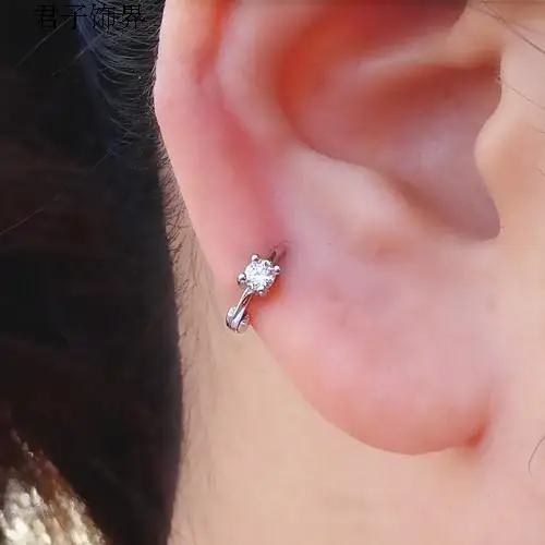 

New 925 sterling silver earring simple zircon small ear bone ear buckle delicate wild trend female ear jewelry inner diameter6mm