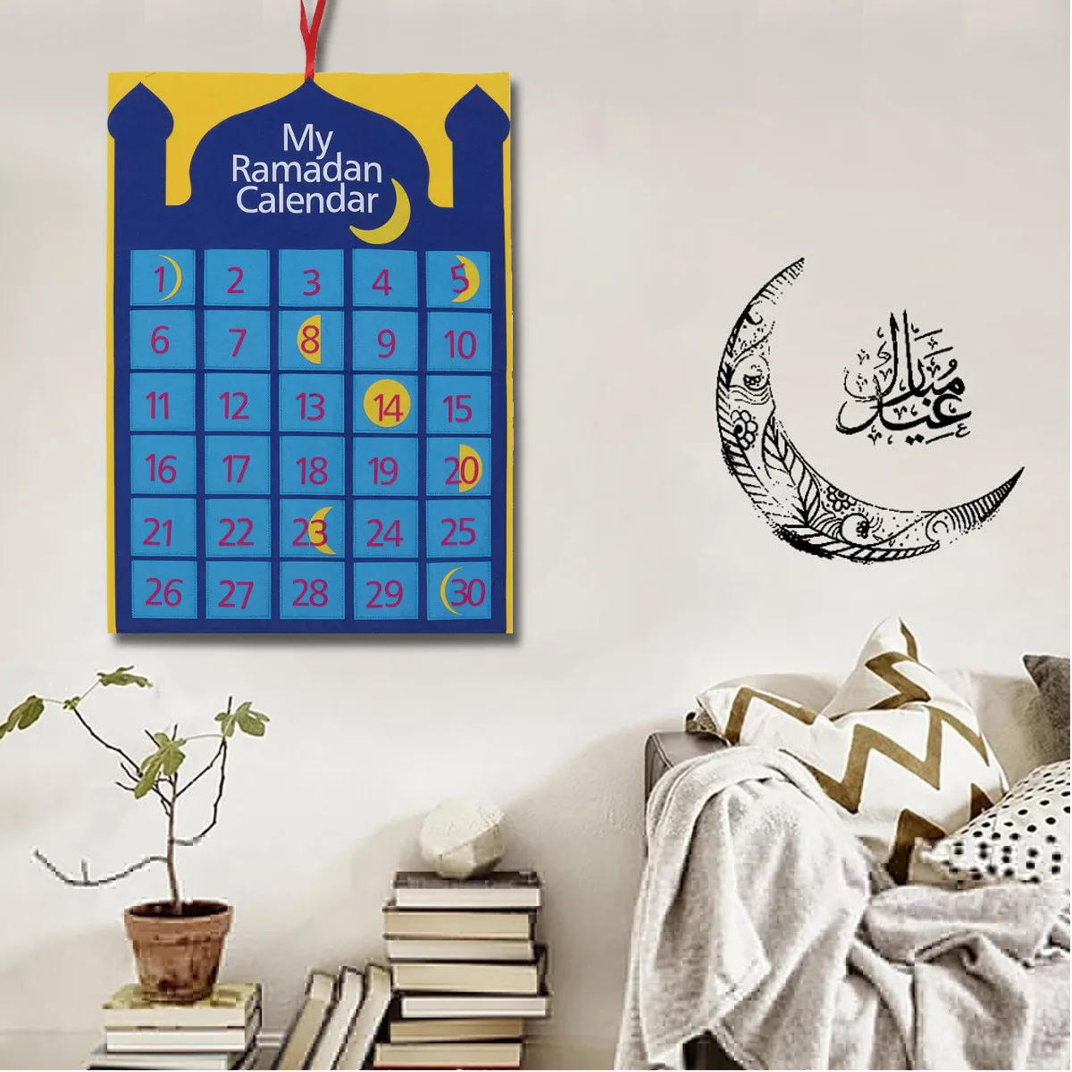 EID украшение Мубарак DIY фетр календарь Золотая Звезда стикер домашний настенный мусульманский балрам Рамадан карем фестиваль вечерние подарок
