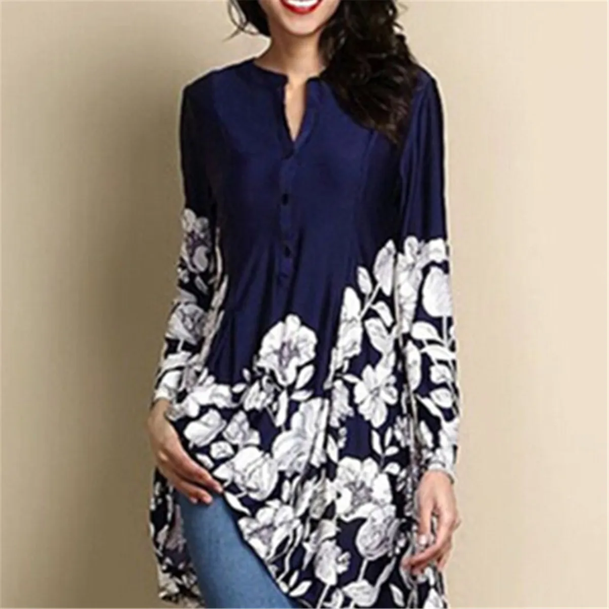 

Fashion Plus Size 5XL Prtinted Floral Long Blouse Women Loose Long Sleeve Shirt Tops and Blouses Womens Casual Tunic Shirts