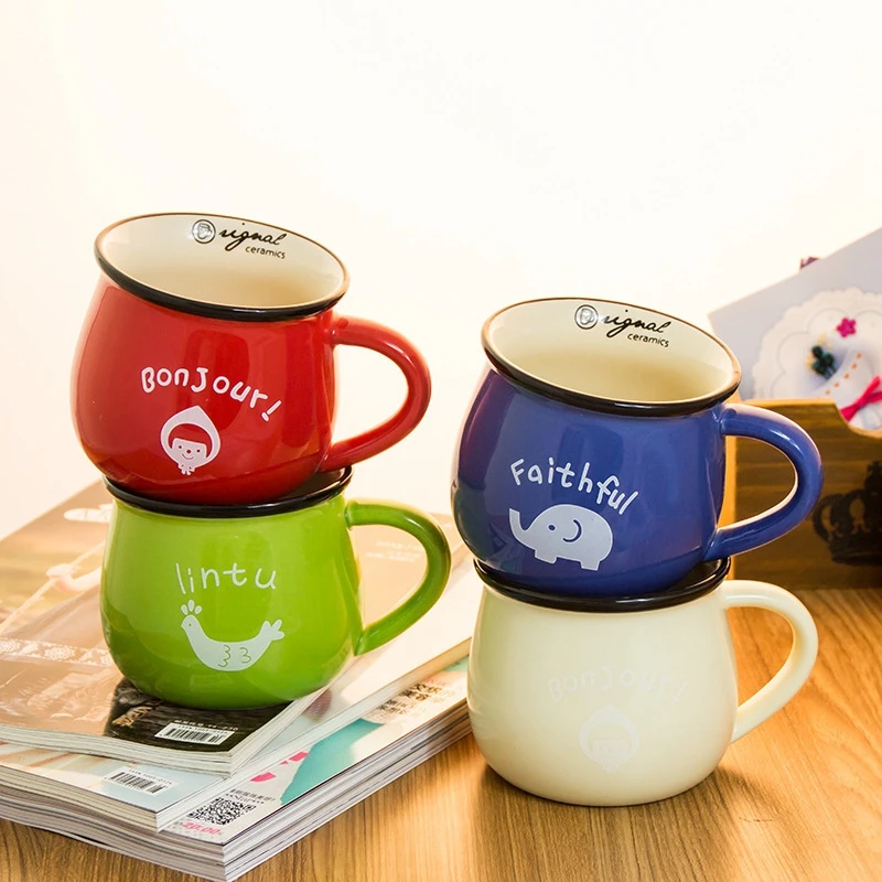

Colorful Letter Pattern Animal Coffee Mug Ceramic Simple Milk Porcelain Tea Cup Elephant Faithful Breakfast Coffee Mugs Taza