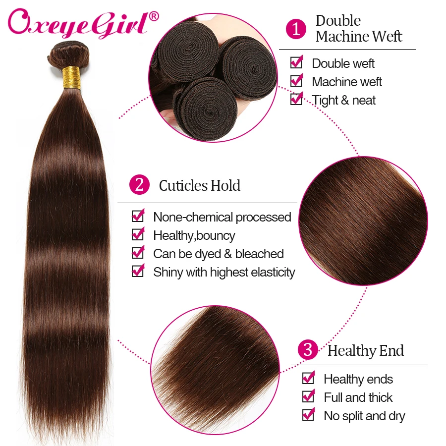 Paquetes de pelo indio de la muchacha de Oxeye paquetes de pelo lacio extensiones de cabello humano 100% paquetes de armadura de cabello no Remy pueden comprar 1 /3/4 PC