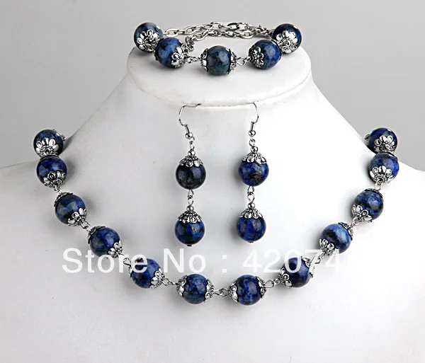 Hot Fashions Lapis Lazuli Ball Beads Bracelet Necklace Earrings Hook