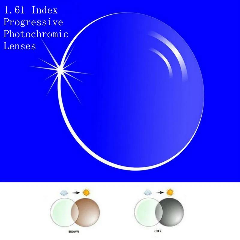 1,61 ИНДЕКС рецепта прогрессивные фотохромные линзы свободной формы мульти фокусные линзы без линии для транзитных серых Brwon линз