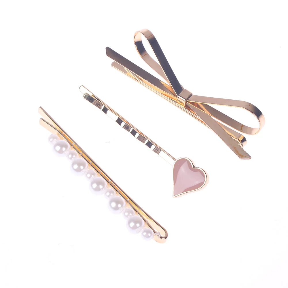

3PC/Set Metal Bow Pearl Hair Clips Women Heart Hairpins Children Hairpin Hairclip Headwear Barrette Hair Accessorie