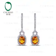 CaiMao 18KT/750 желтое золото 2,13 ct натуральный цитрин& 0,51 ct полный разрез Алмазный обручальные Серьги с драгоценными камнями
