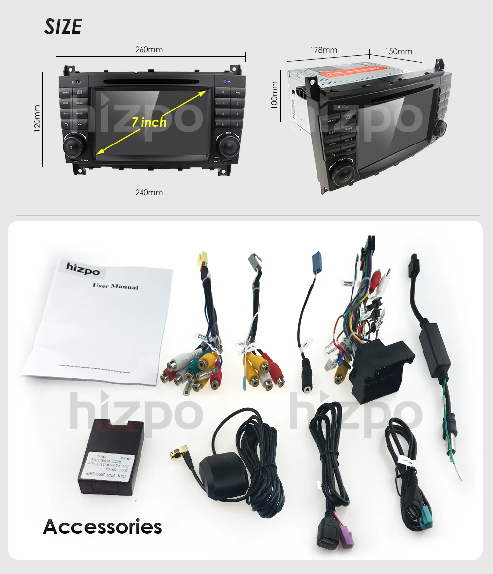Clearance 2 din Car Radio Car DVD Player Stereo Audio For Mercedes Benz C-Classs CLC W 203 CLK W 209 2004 2005 2006 2007GPS Navi 3G BTSWC 5