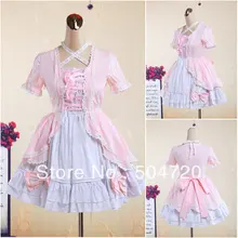 V-1246 Rosa baumwolle Süße Schule Lolita Kleid/viktorianischen kleid Cocktailkleid/halloween-kostüm US6-26 XS-6XL