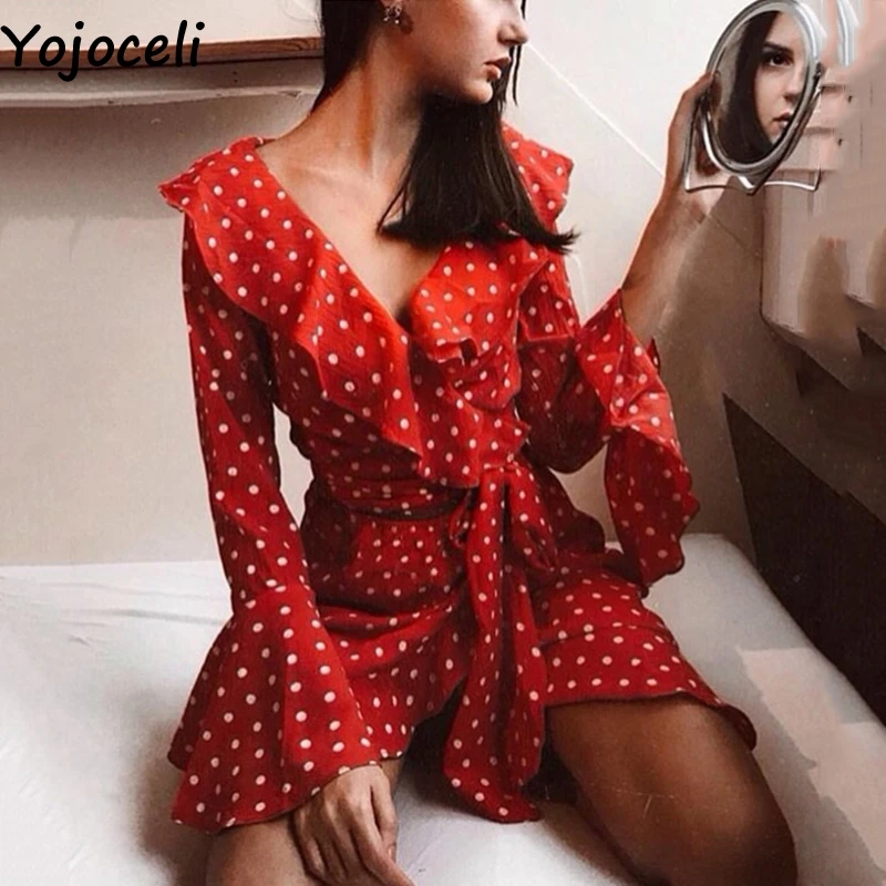 Женская мини юбка Yojoceli летняя повседневная с высокой талией в горошек из