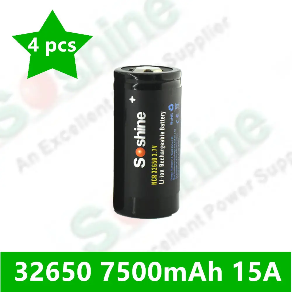 

4 pcs Original Soshine 32650 7500mAh high capacity rechargeable battery lithium batteries Li-ion(NCR)
