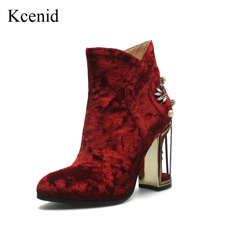 Kcenid New elegant women ankle boots velvet shoes woman zipper dress