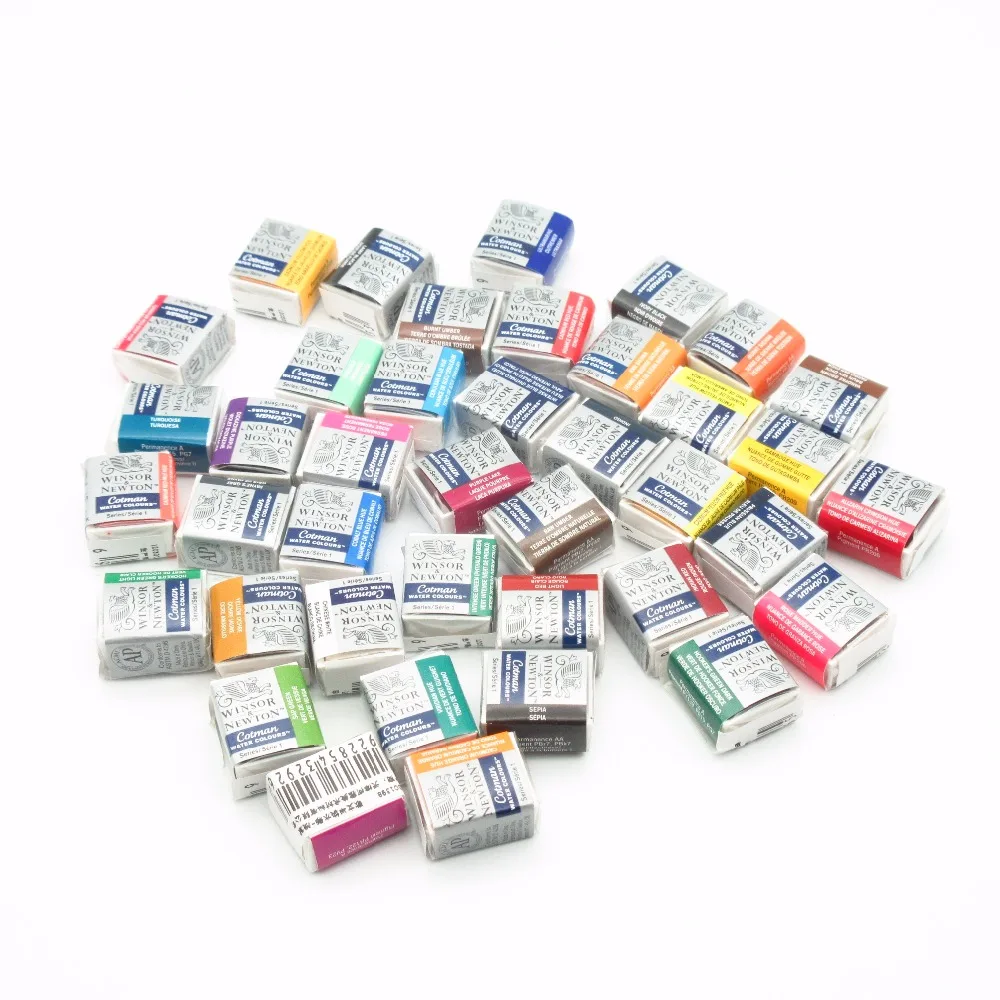 Однотонные акварельные краски Winsor & Newton Cotman полукастрюля 40 цветов синие