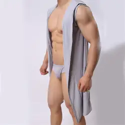 Летние мужские шелковые халаты, ночная рубашка, сексуальная мягкая шелковая ткань, домашняя одежда без трусиков