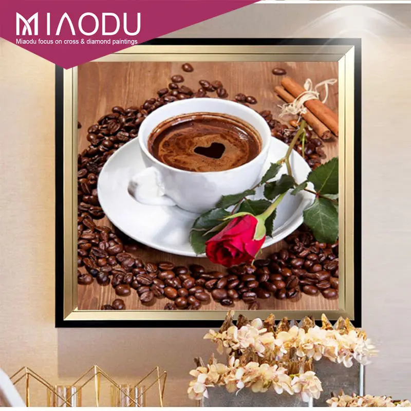 

Miaodu Diy Diamond Painting Coffee Rose Home Decoration 5d Diamond Embroidery Needlework Diamond Mosaic Kitchen Wall Stickers