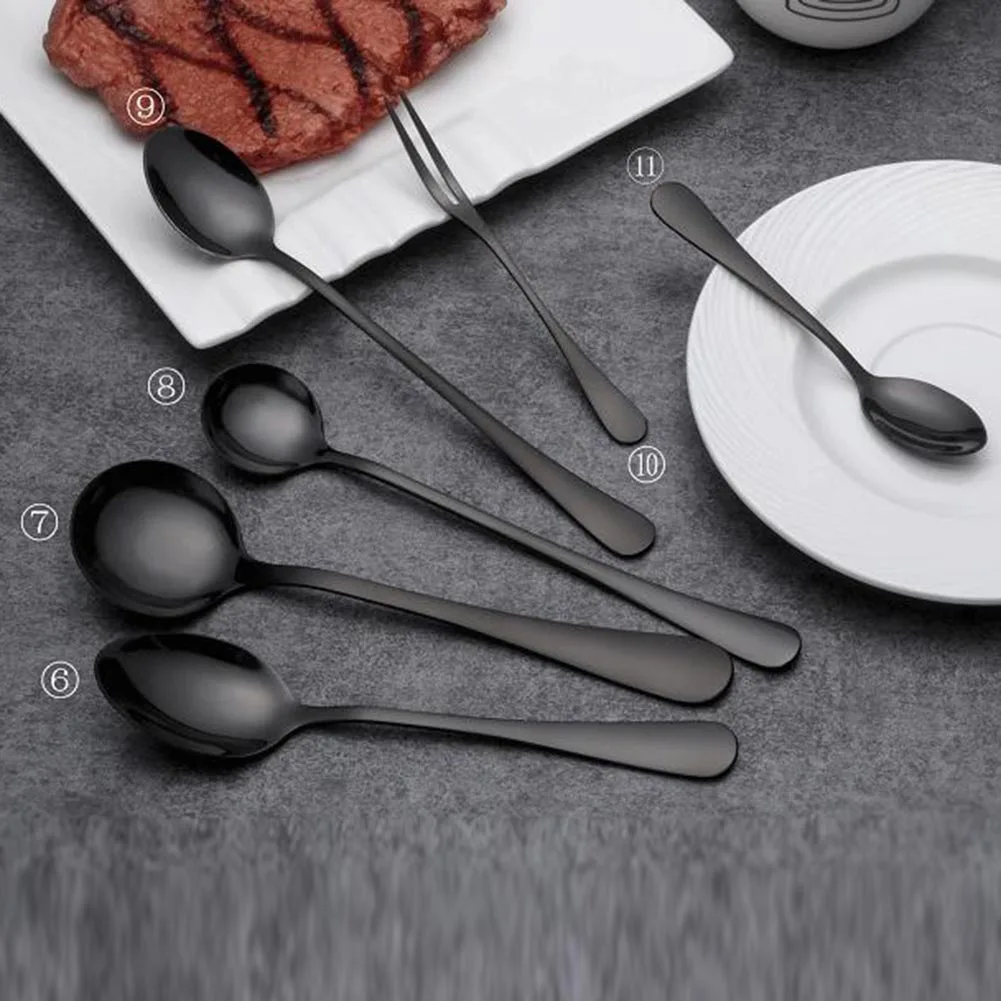 

Black Cutlery Set Stainless Steel Dinnerware Set Western Food Fork Steak Scoops Dessert Fork Silverware Home Tableware Set