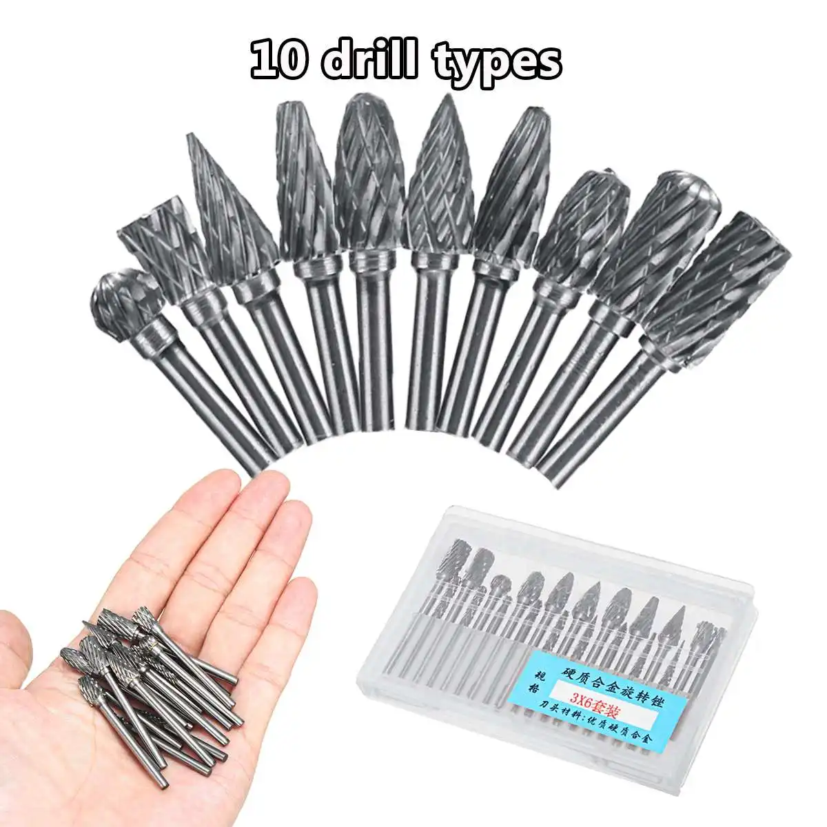 20Pcs Carbide Rotary Rasp Burrs Drill Bit Tungsten Steel Double Cut Files Grinder Shank Electric Grinder Replacement Accessories