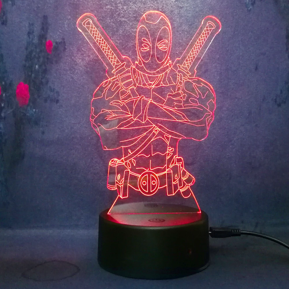 Deadpool acrylic LED night light,3D lamp with remote 16 different colors 