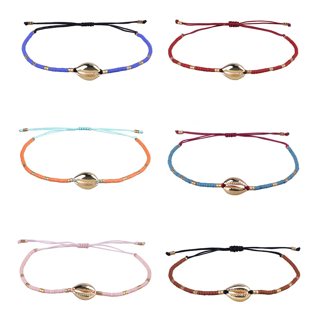

KELITCH Natural Sexy Lips Metal Shell Gold Beaded Friendship Bracelets Boho Beach Seashell Strand Bracelets Women Jewelry