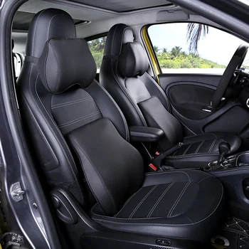 

lsrtw2017 leather memory cotton car seat headrest pillow lumbar support for smart fortwo forfour 2007-2019
