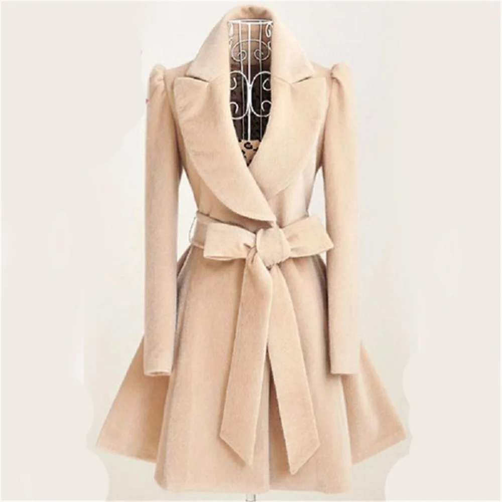 Especially Autumn Winter Blend Coat Women 2019 Slim Long Trench Coats Female sweet bow Belt Windbreaker Woman Cashmere