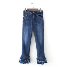 Flare Jeans Female Solid Blue Denim Pants Casual Women Pants Jean Capris 2017 Spring Summer Pockets Slim Jeans Women Bottom