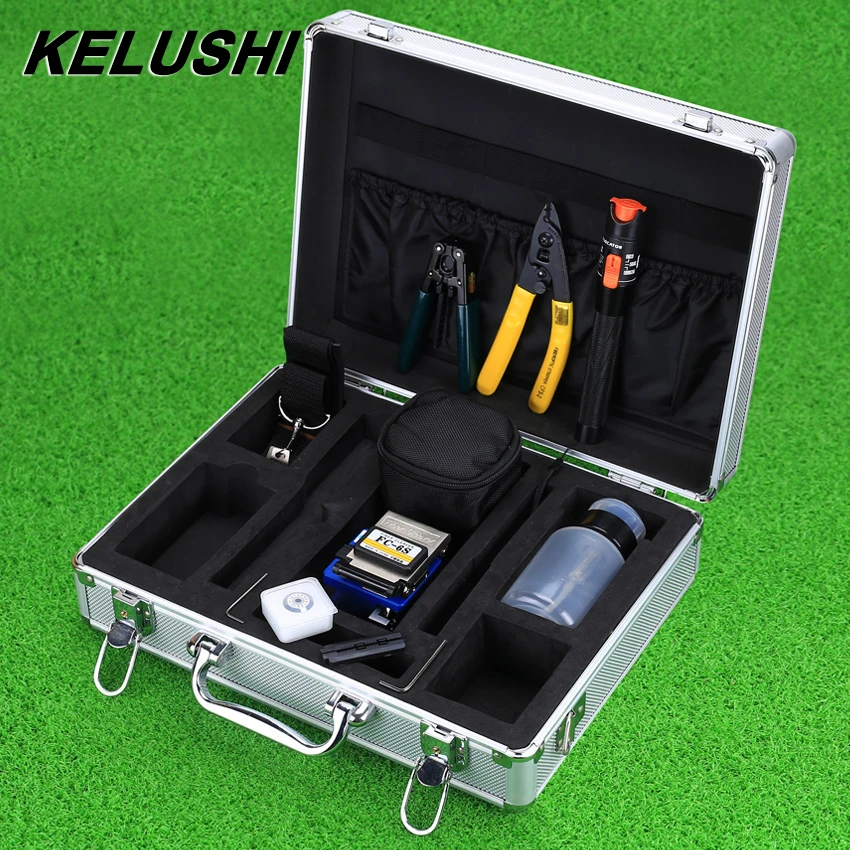 

KELUSHI 16 IN 1 FTTH Tools KIT with Fiber Cleaver FC-6S and 10mW Visual Fault Locator Alcohol Bottles Airlaid Big Allen Wrench
