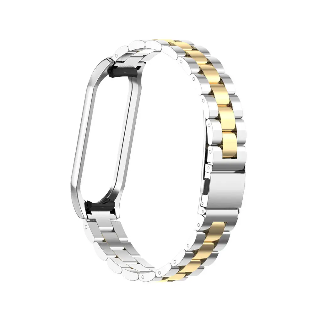 new Stainless steel mi 3 wrist strap for xiaomi mi band 3 4 metal watch band smart bracelet miband 3 belt replacement+Metal Case - Цвет ремешка: Middle  Gold