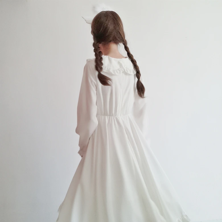 Японское весенне-летнее женское платье в стиле Лолиты, воротник Питер Пэн, белое сказочное платье принцессы, элегантные милые платья с оборками Kawaii