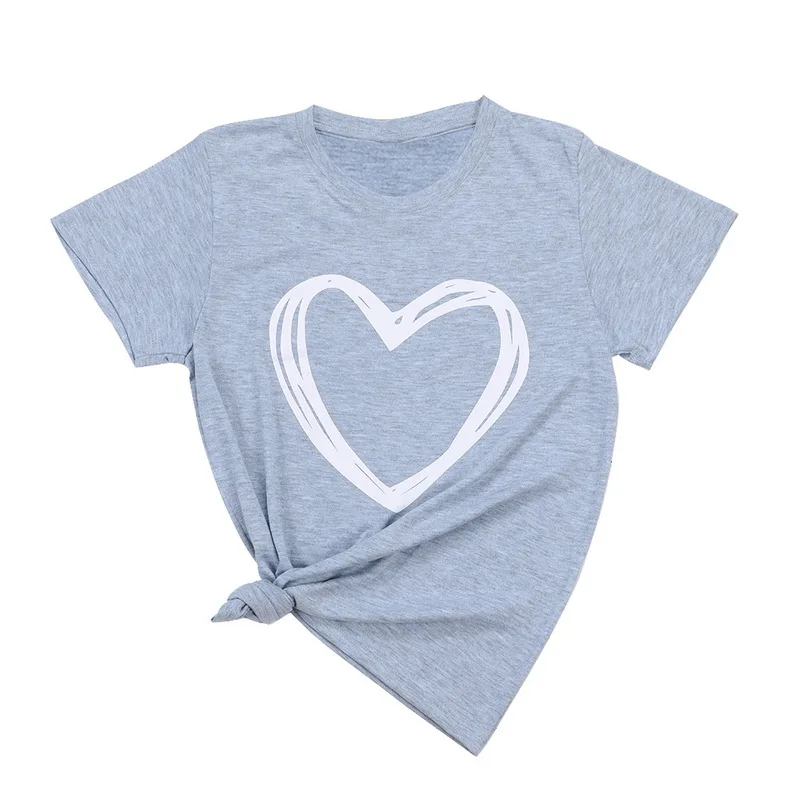 Женская летняя повседневная футболка с принтом сердца размера плюс 6XL 7XL 8XL, женские топы с коротким рукавом и О-образным вырезом, свободные топы, футболки - Цвет: gray