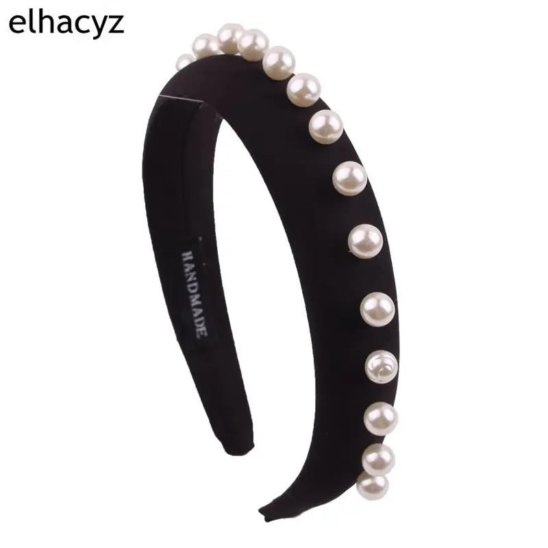 

1PC 2019 Newest Inlaid Large Grain Pearl Wide 1.2'' Sponge Headband Party Punk Women Hairband Hair Accessories