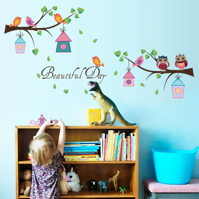 branch owl kindergarten wall decoration wallpaper stickers baby