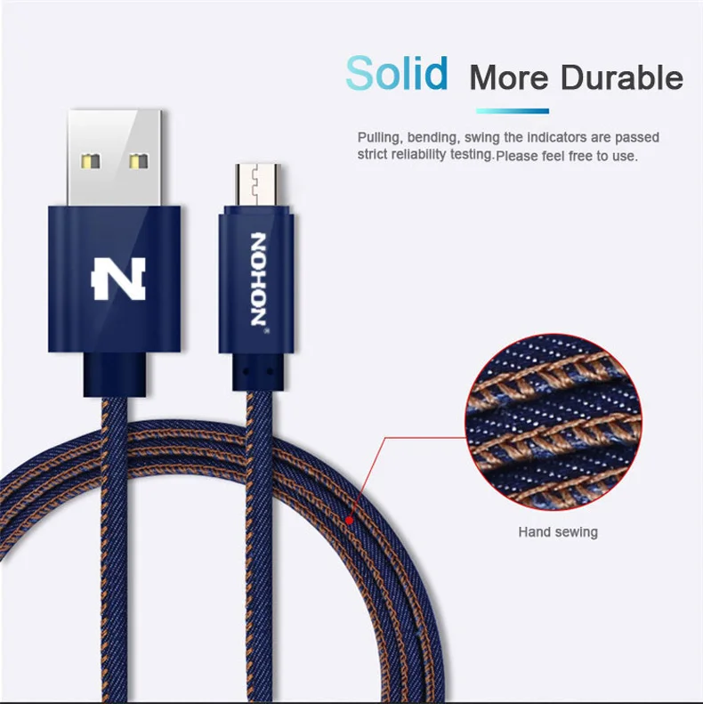 NOHON Micro USB кабель Android ковбойская ткань для samsung Xiaomi htc Nokia LG мобильный телефон быстрое зарядное устройство Синхронизация данных USB кабель