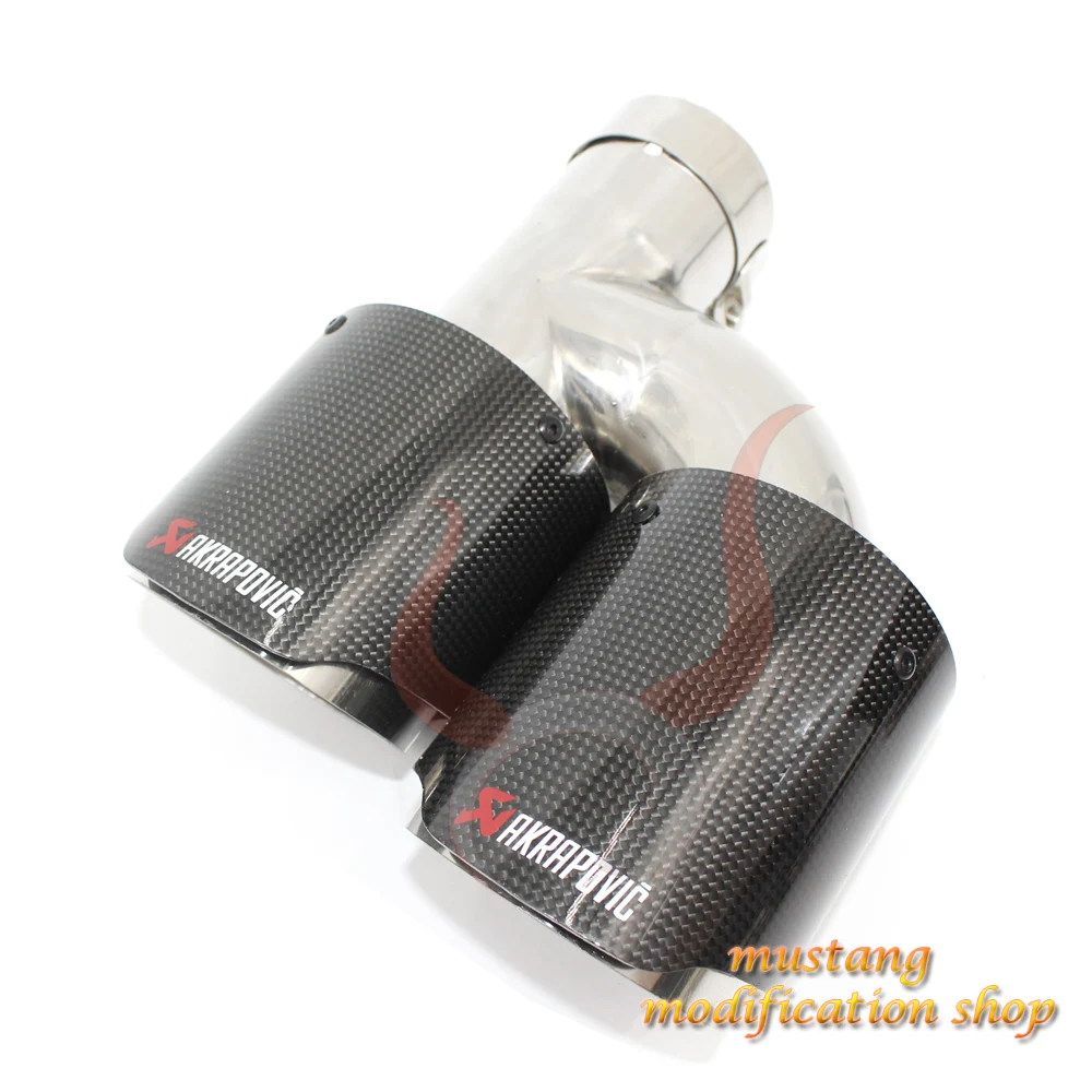 

left akrapovic carbon fiber muffler exhaust tailpipe nozzle car exhause h - shaped straight plain cloth glossy surface