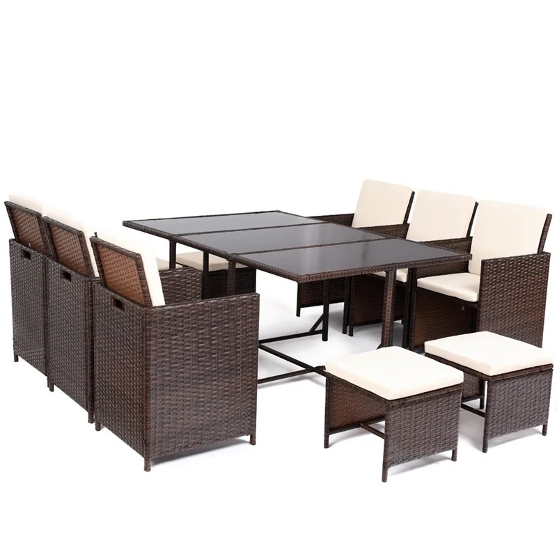 11 Pcs Set Modern Outdoor Patio Dining Rattan Wicker Table And Outdoor Patio Dining Rattan Wicker