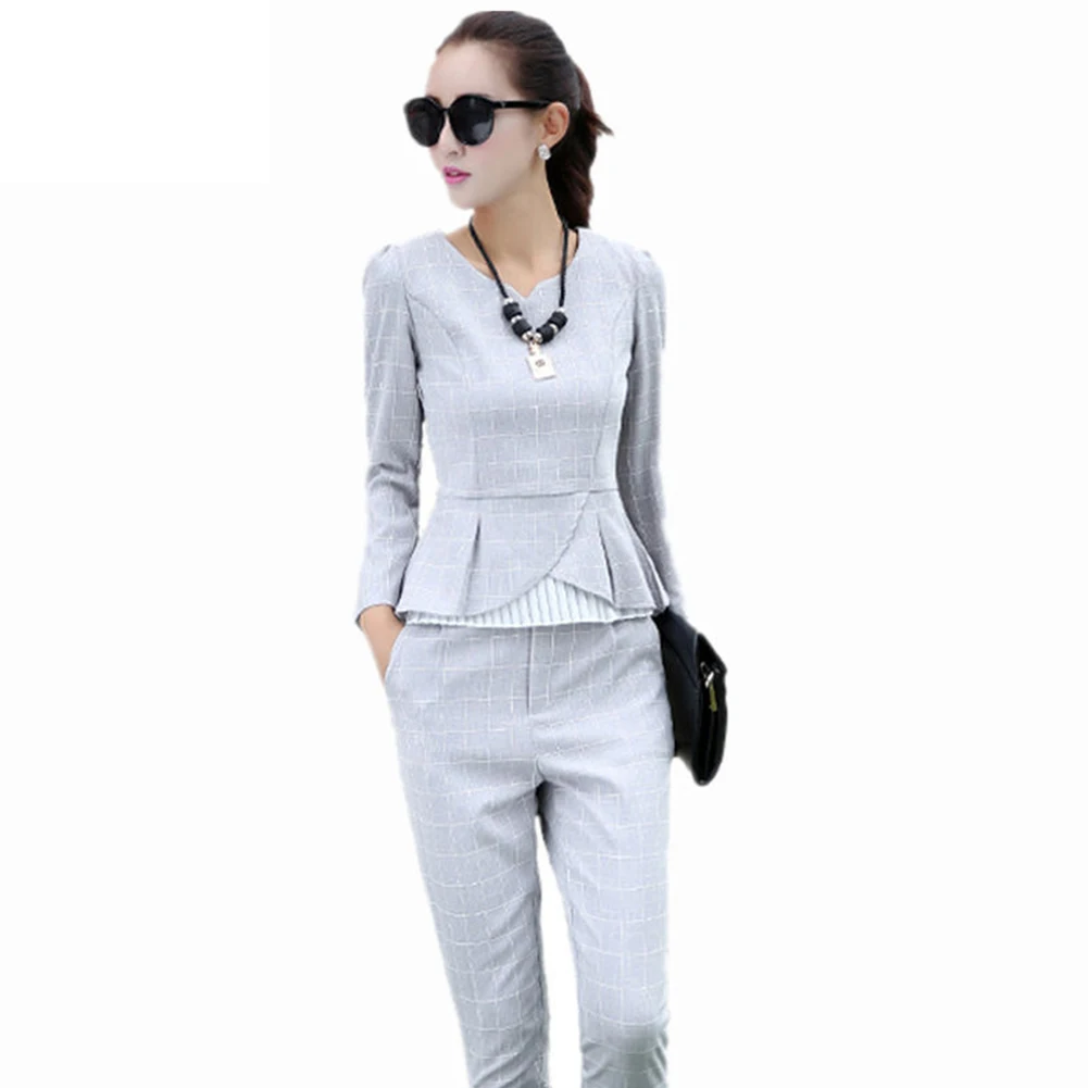 Goedkoop Vrouwen Zomer Mode Formele Pakken Elegant Office Lady Carri egrave;re Werkkleding Casual 2 stuk set Tops en Broek Plus Size vrouwen Sets