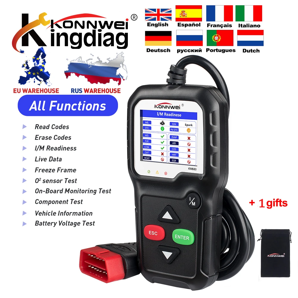 Original KONNWEI KW680 OBD2 OBDII EOBD Code reader scanner Support ...