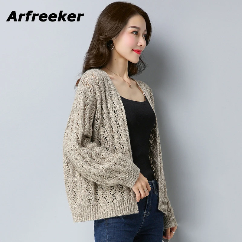 Arfreeker Women Cardigans Autumn Winter Open Stitch Poncho