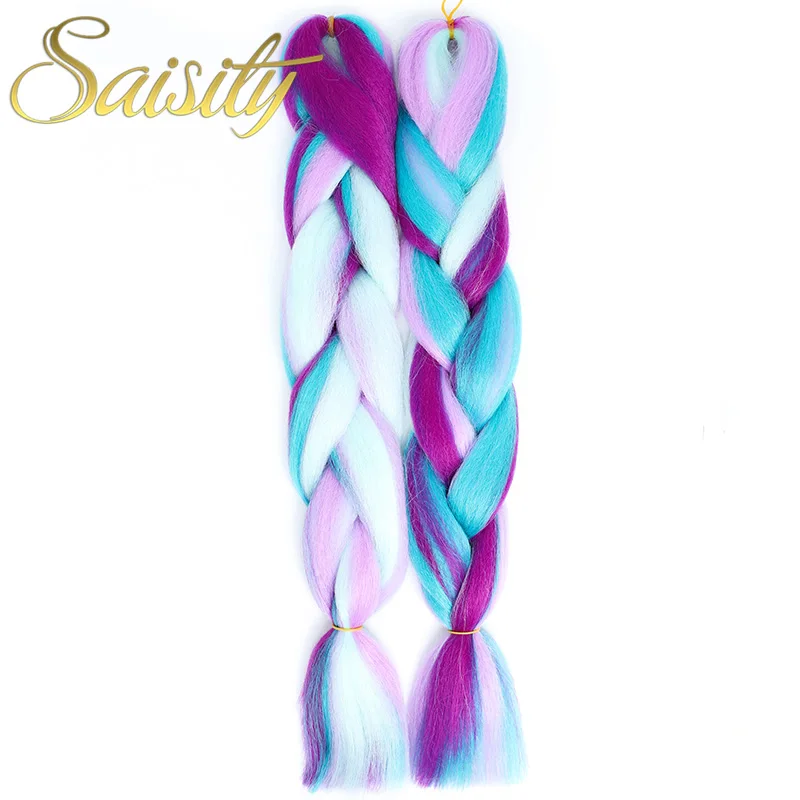 Saisity Synthetic Crochet Hair Extensions Jumbo Braids Purple Pink Blue Red Blend Color Braiding Hair