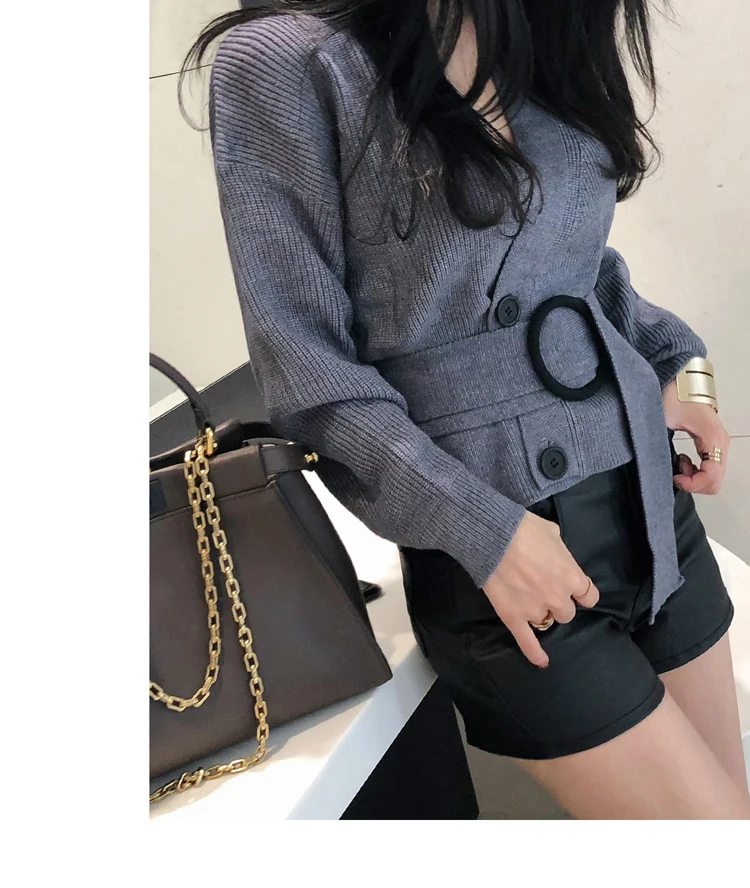 incredible  2019 Autumn And Winter Women Cardigans Sweater V neck Solid Loose Knitwear Double-breasted Casual K