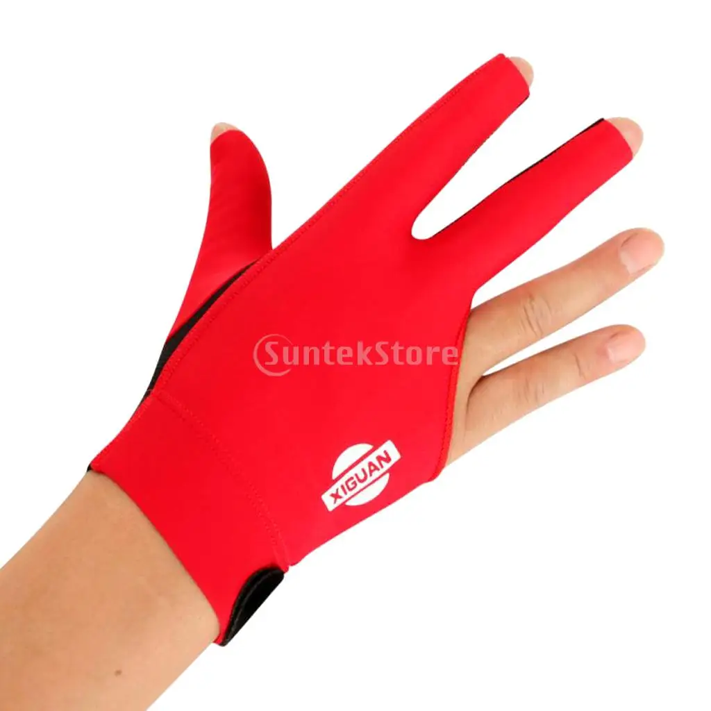 3-палец Профессиональный впитывающие пот во время эластичные правая рука наконечники кия для игры в снукер бильярдная перчатка Красный
