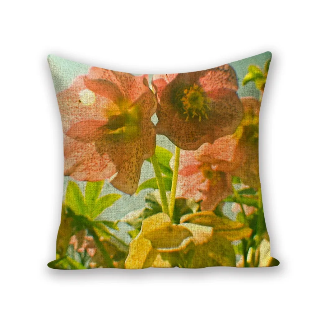 كنبة مكتب البوليستر مقعد غطاء الوسادة خط كيس/غطاء وسادة قطني 45*45 المنزل الديكور النباتات الخضراء زهرة كبيرة قطني وسادة