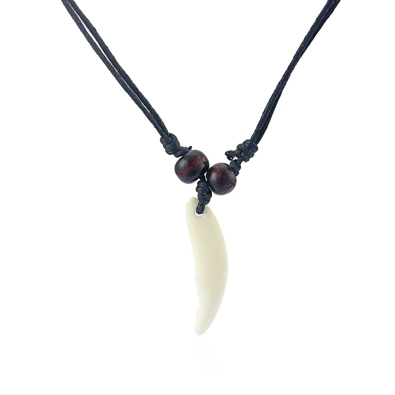 1pcs White/ Brown Real Wolf Tooth Teeth Pendant Amulet Necklace