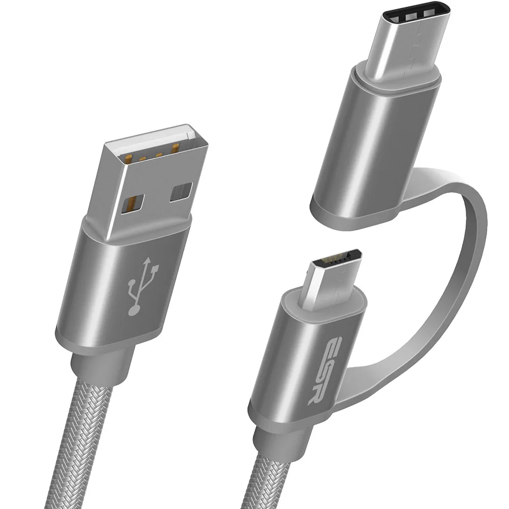 ESR Micro USB для type-c 2 в 1 быстрая зарядка Быстрая зарядка кабель для передачи данных для Android samsung S8 Plus Xiaomi Google Nokia One Plus