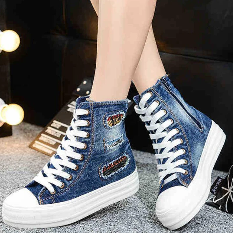 ripped denim shoes