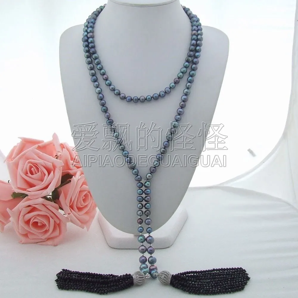 

N092504 46" Black Pearl Crystal Necklace