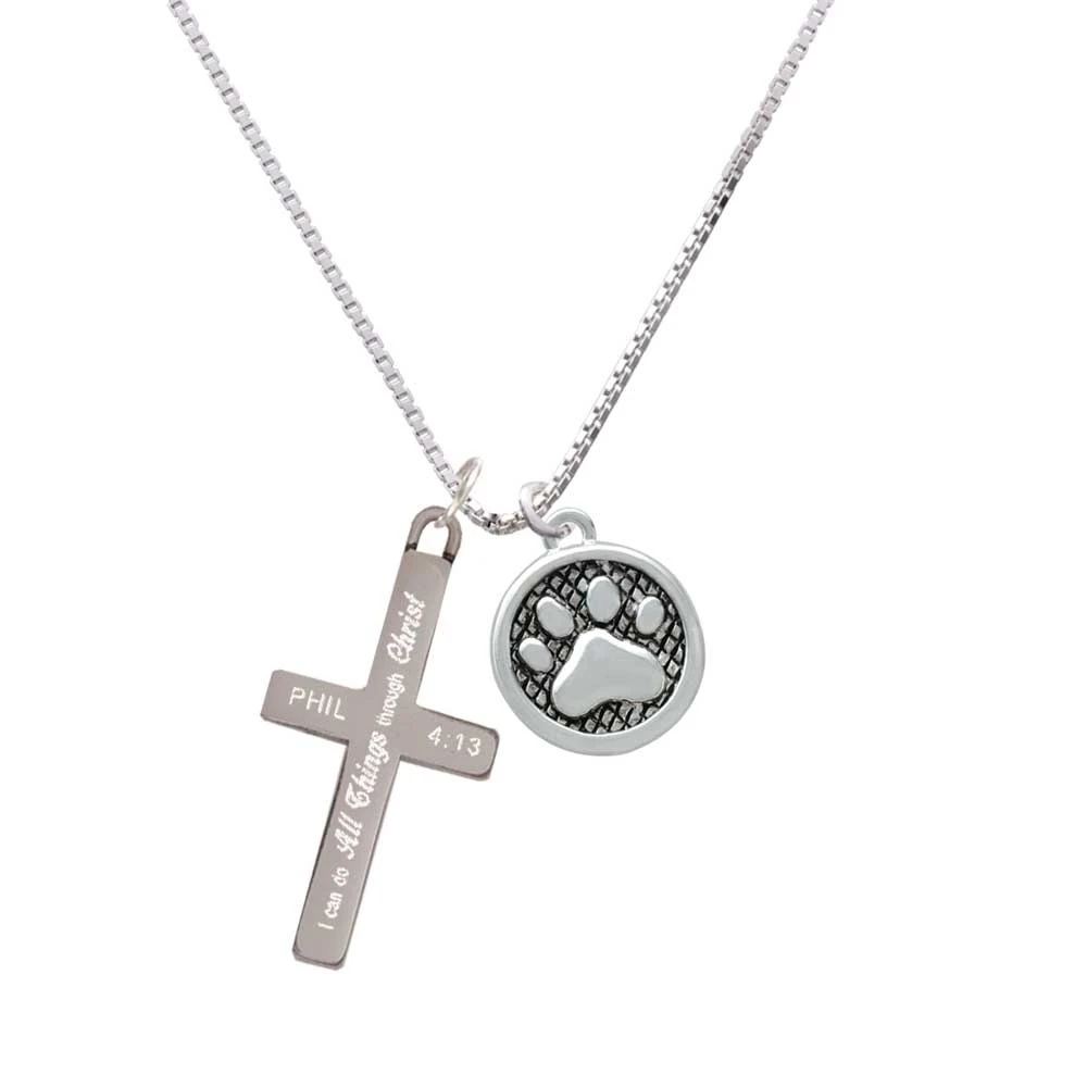 Paw in Circle - I Can Do All Things - Cross Necklace