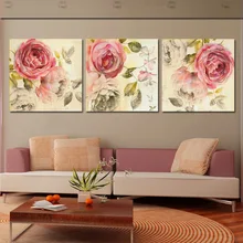 3 Pièce Mur Art Peinture Classique Fleur Rose Impressions Sur Toile Décor à la maison Moderne Peintures Pas Encadrée Pour Salon Vintage nouveau